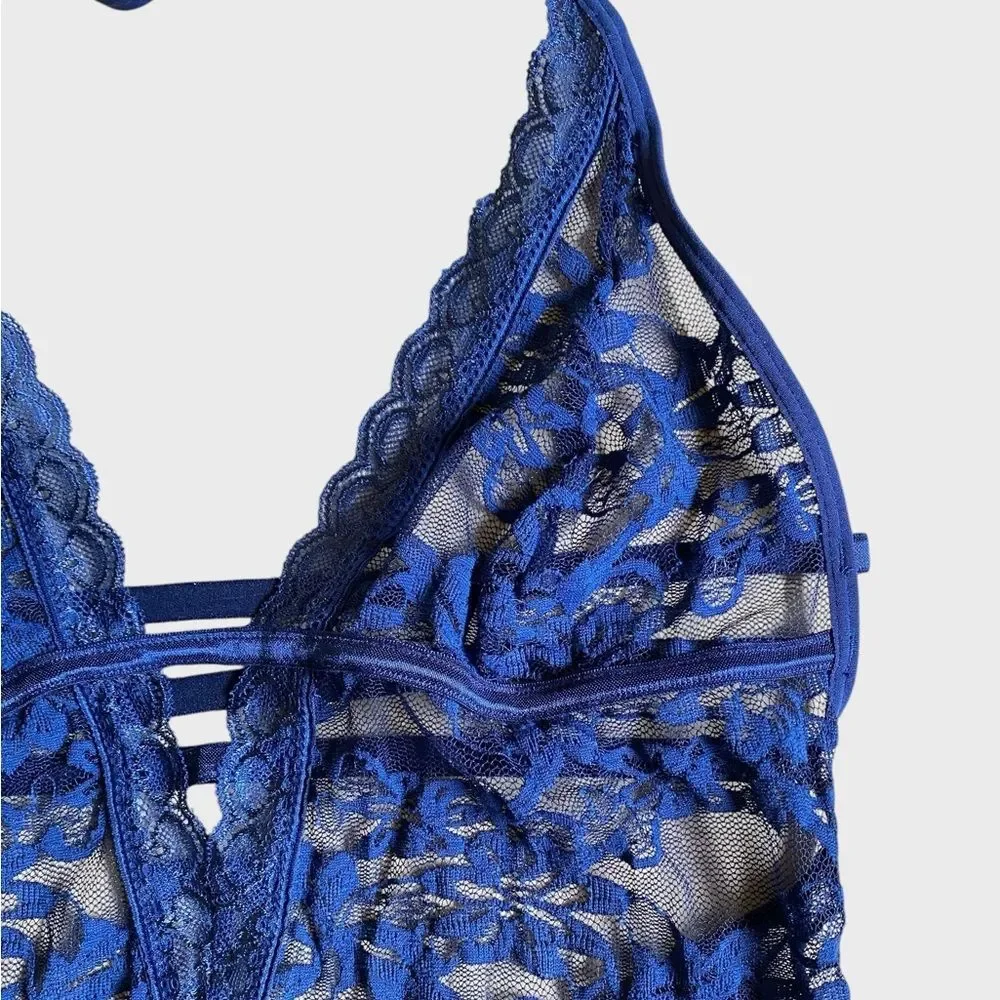 Avidlove Women's Lace Chemise Halter Dress Size L Navy Blue Feminine Bodycon